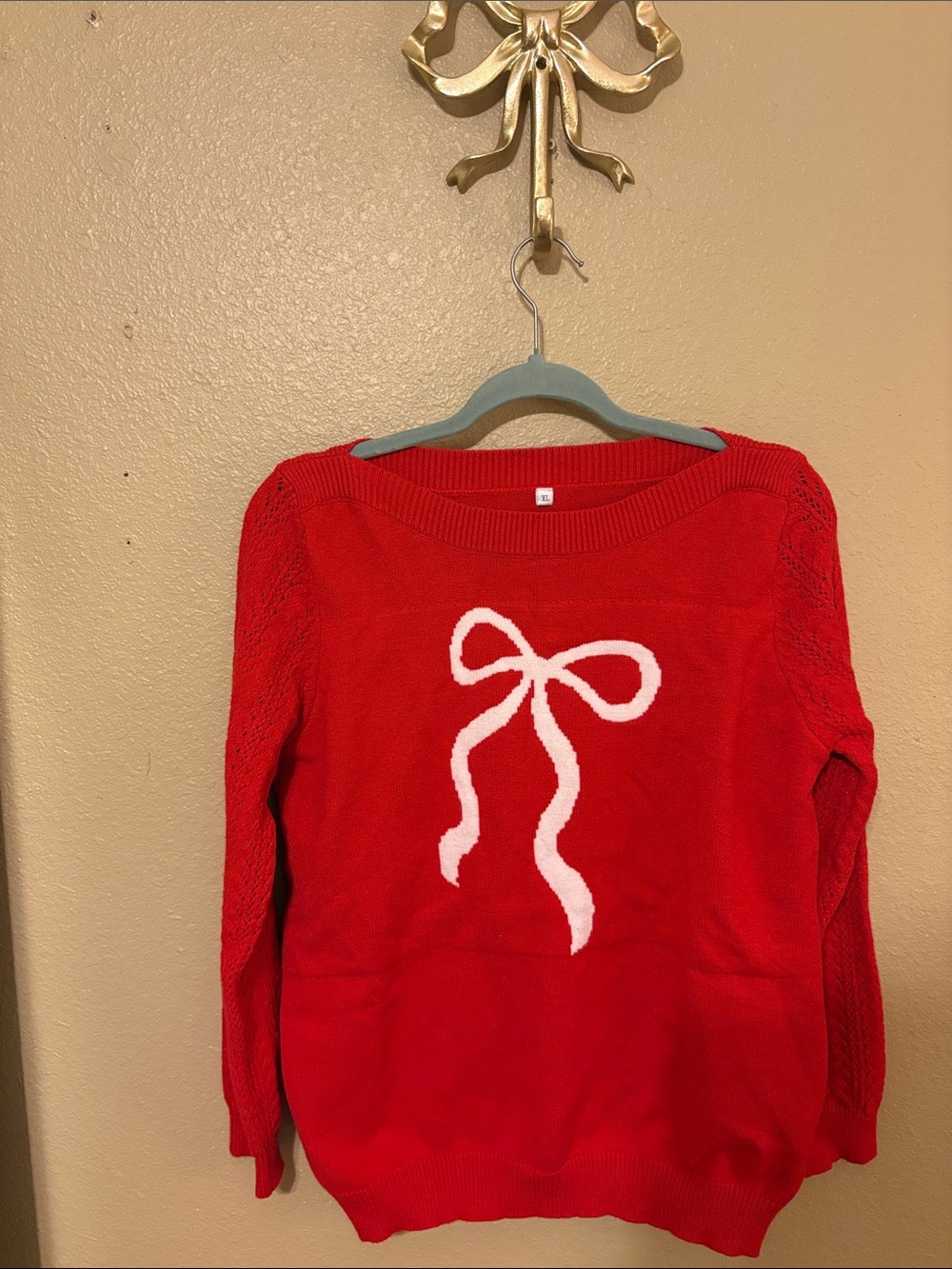 Red Sweater with White Bow Graphic